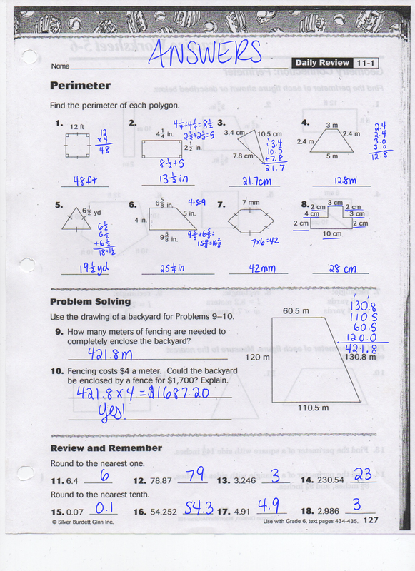 area and perimeter worksheets answers